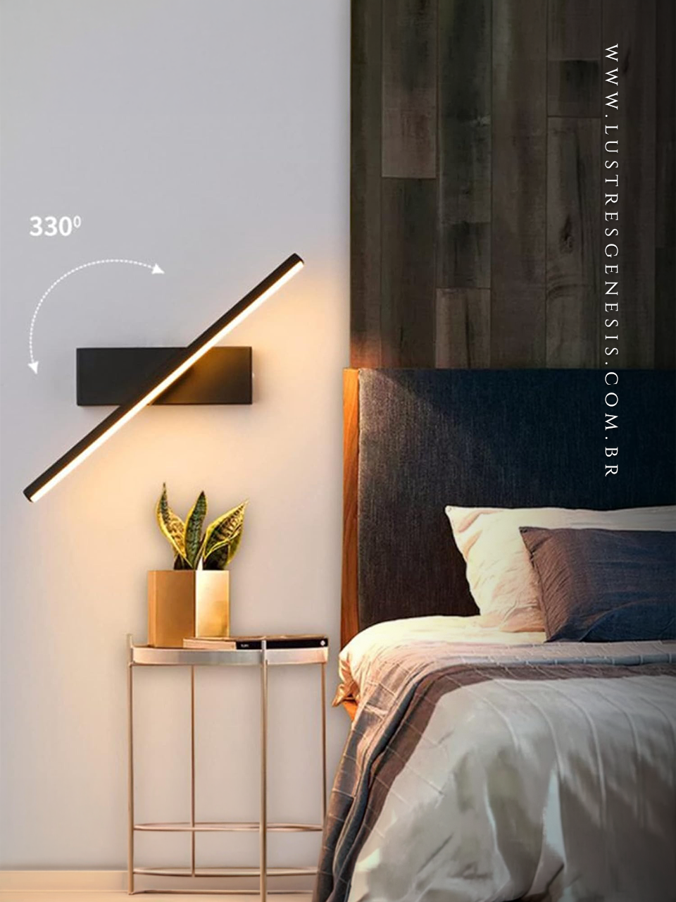 Arandela Minimalista Alumínio Articulada 350° LED Preto Retangular 30cm ou 50cm Para Corredor, Varanda e Área Gourmet